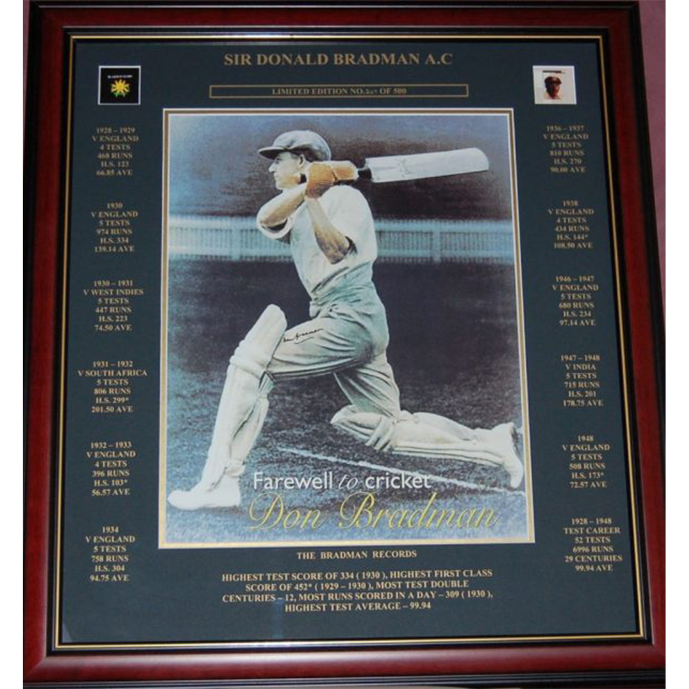 Cricket – Sir Donald Bradman Signed & Framed ‘Farewell...