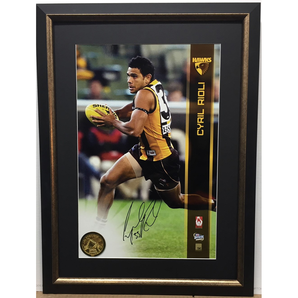 Hawthorn Hawks – Cyril Rioli Signed & Framed Vertiramic Pho...