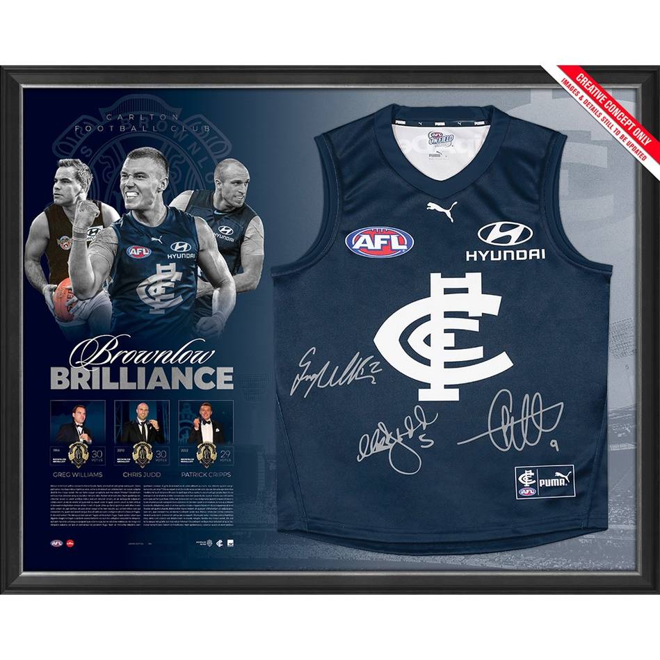 Carlton Blues – Brownlow Brilliance Triple Signed Guernsey Cripp...