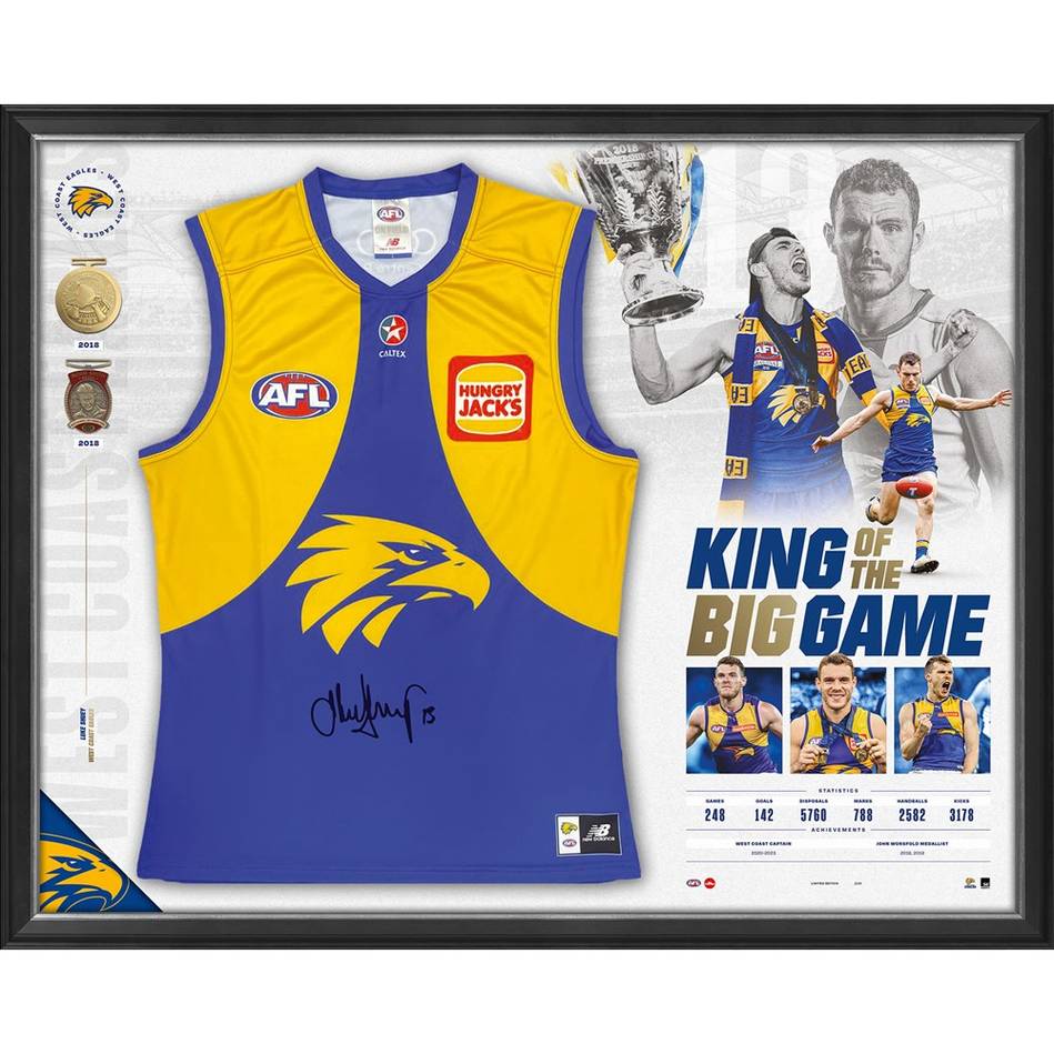 WEST COAST EAGLES – LUKE SHUEY RETIREMENT SIGNED GUERNSEY DISPLA...