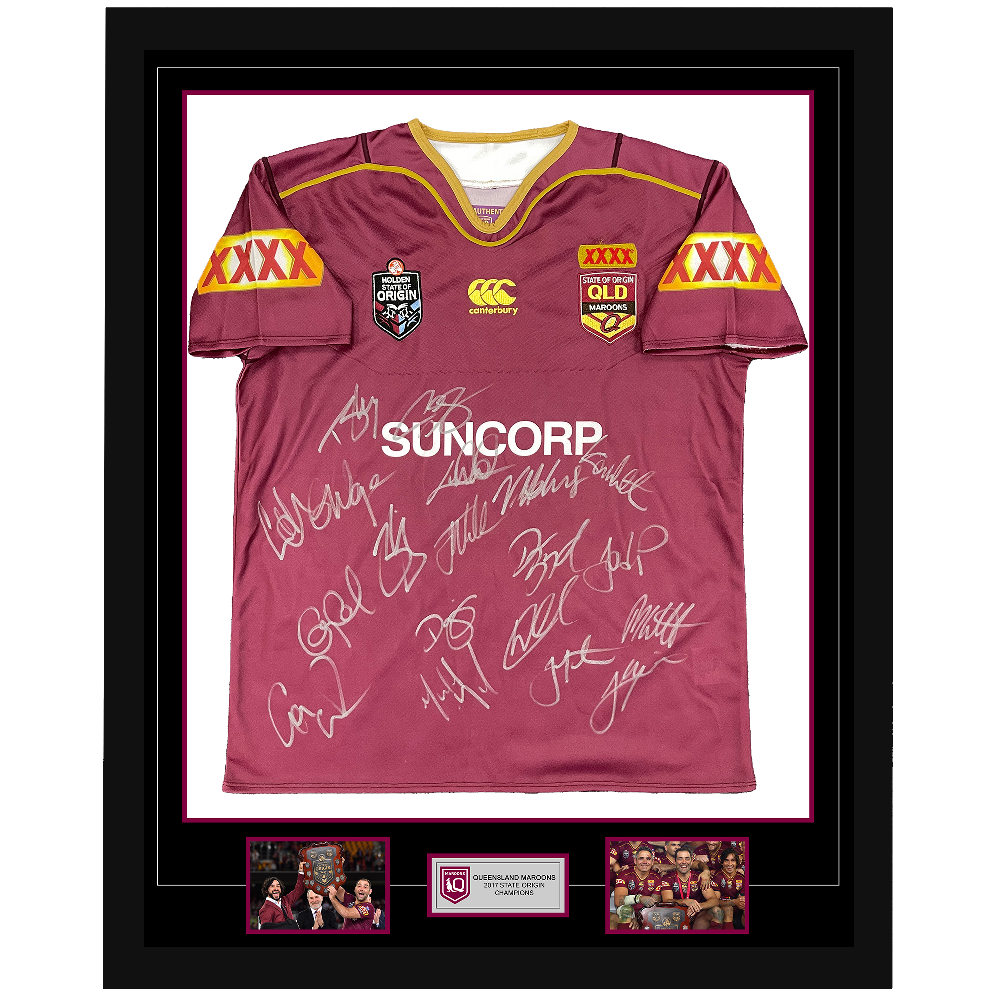 Queensland Maroons – 2017 Champions Team Signed & Framed Je...