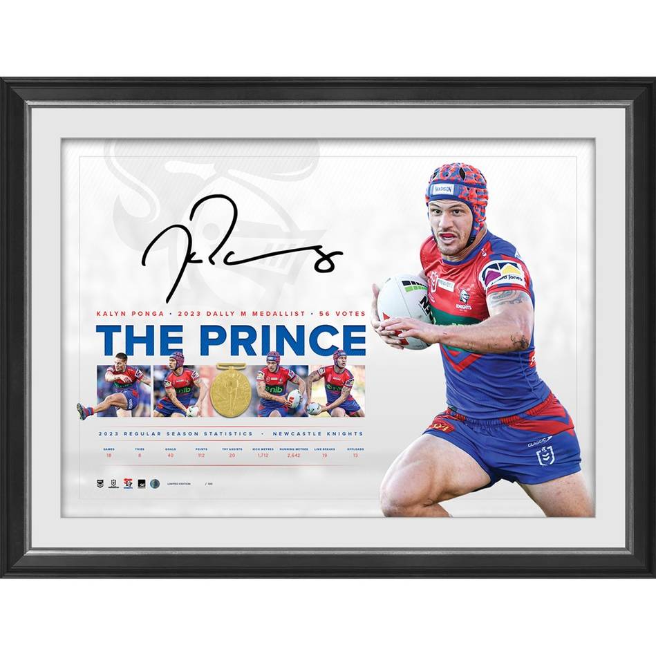 Newcastle Knights – Kalyn Ponga Signed Dally M Lithograph
