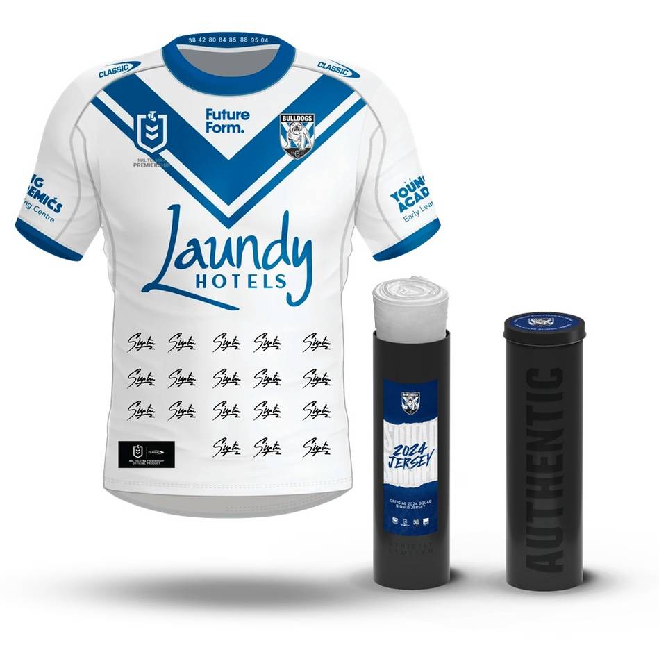 NRL – CANTERBURY-BANKSTOWN BULLDOGS 2024 SQUAD SIGNED JERSEY